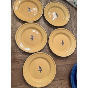 5 Vintage Yellow Taipro Nautical Rowboat Enamelware Lunch Plates 8 3/4" Picnic